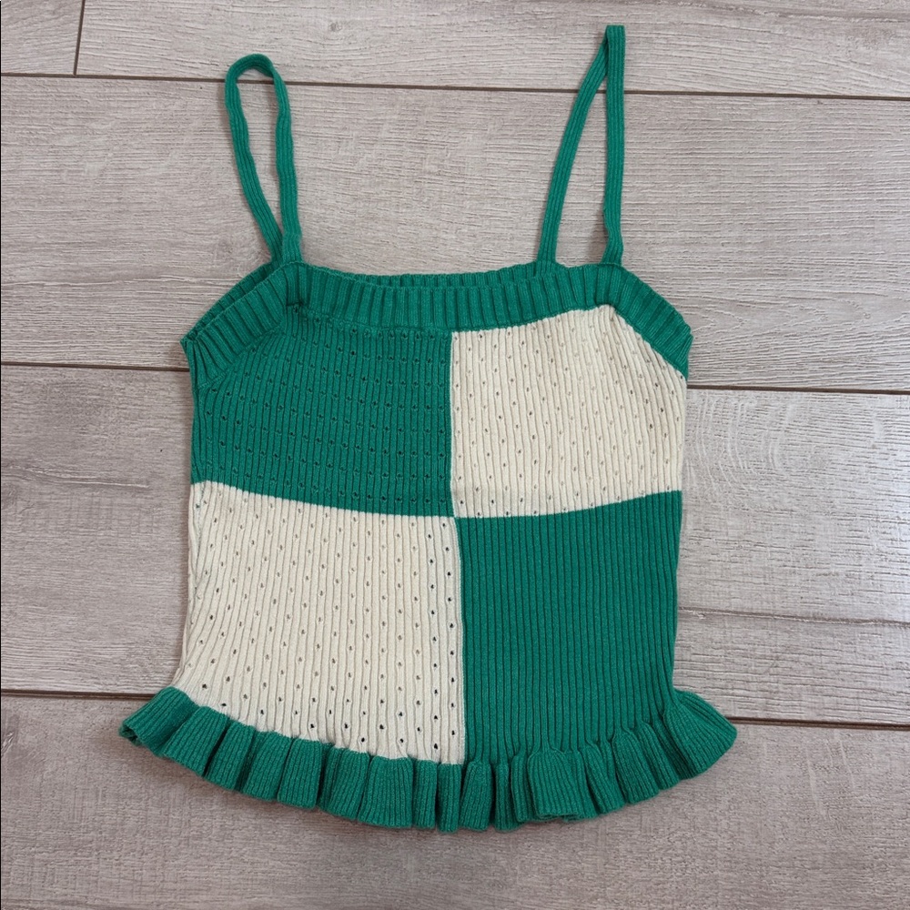 Lush Green and Cream checkered top